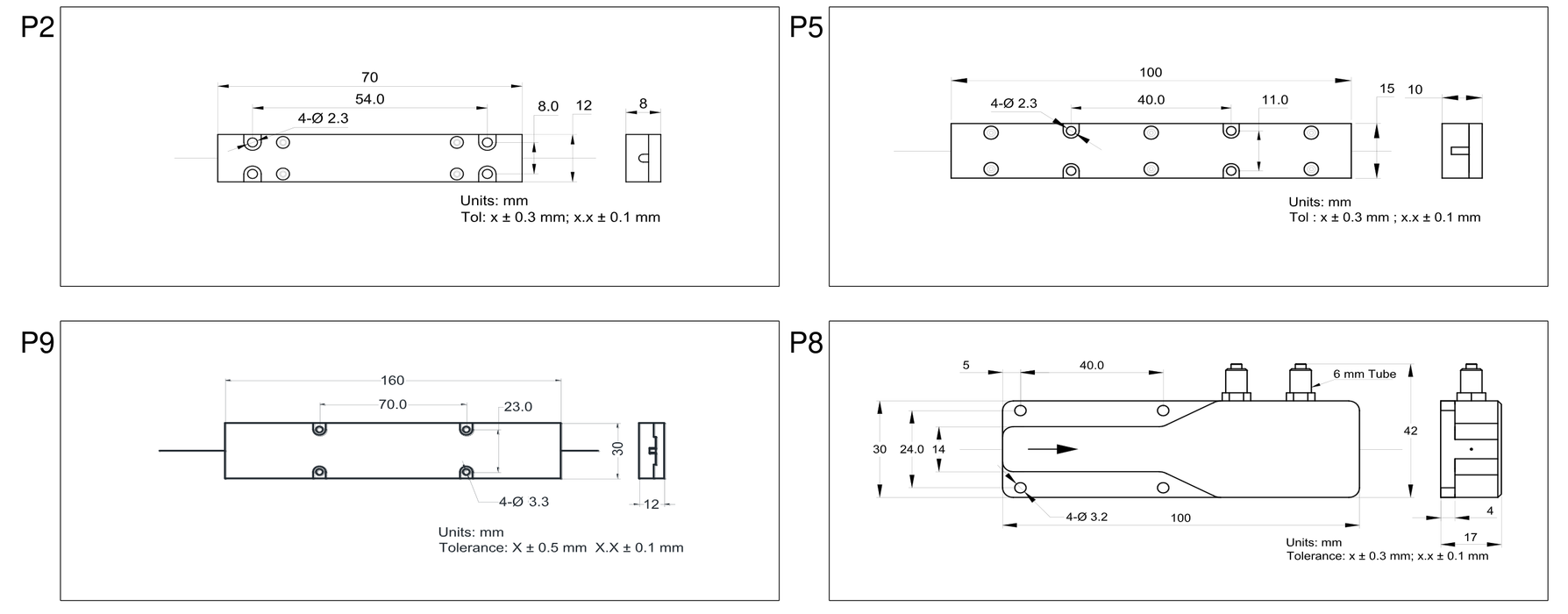 CPS package dimensions P2 / P5 / P9 / P8
