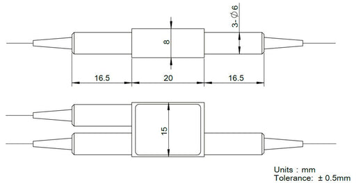 PBC-780/793/810 nm Polarization Beam Combiner/Splitter package dimensions