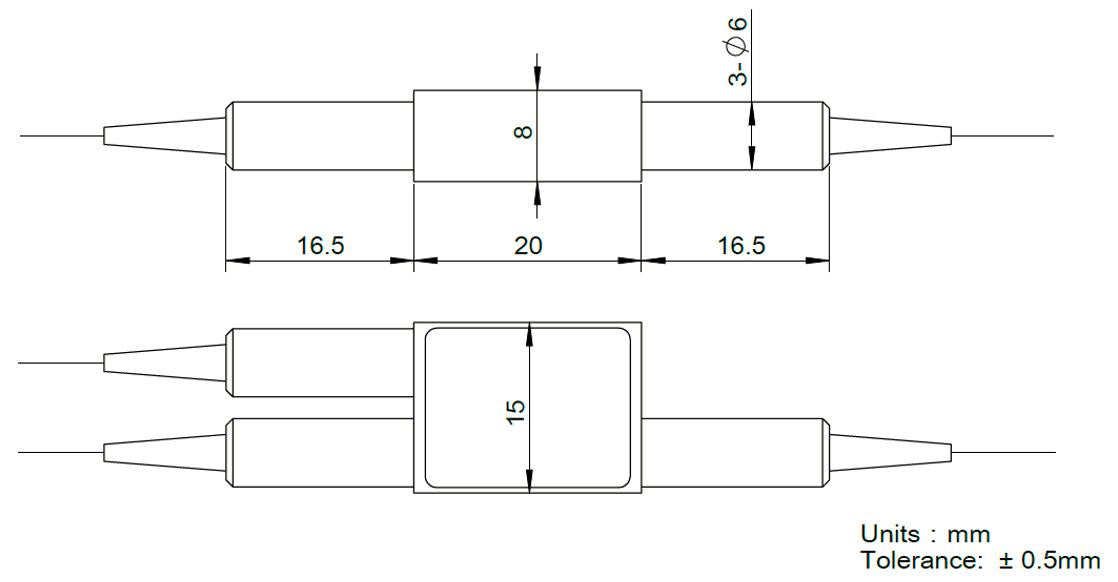 PBC-780/793/810 nm Polarization Beam Combiner/Splitter package dimensions